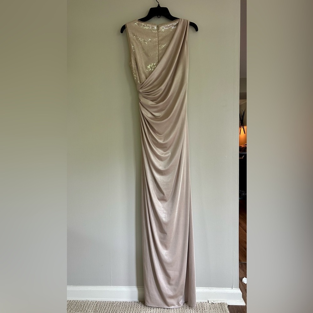 ADRIANNA PAPELL Sequin Draped Formal Gown Ethereal Greek Goddess Long Dress Sz 6 - Picture 13 of 16